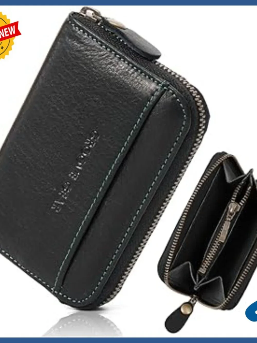 Compact Cowhide Leather Zipper Card Case Wallet Coin Purse Unisex